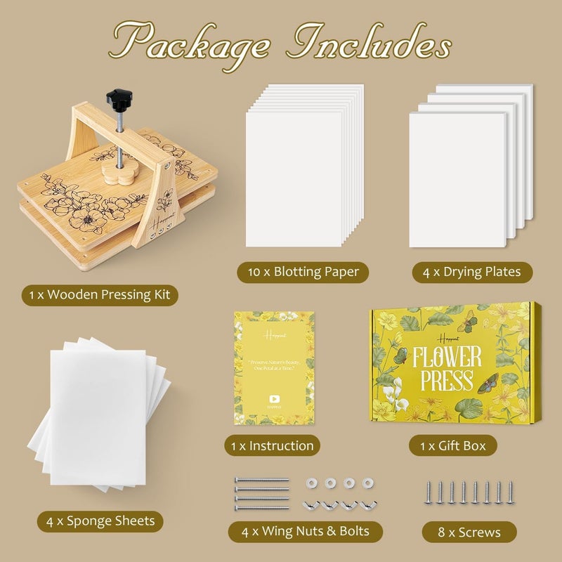 Happinit Large Flower Press Kit - 6 Layers 11" x7" Even Pressure for DIY Arts, Pressing for Adults, Dried Plant Preservation for Craft Lovers - Image 4